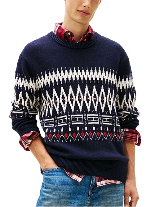 Maglioncino in misto lana d'agnello con motivo Tommy Hilfiger | MW0MW408440A4